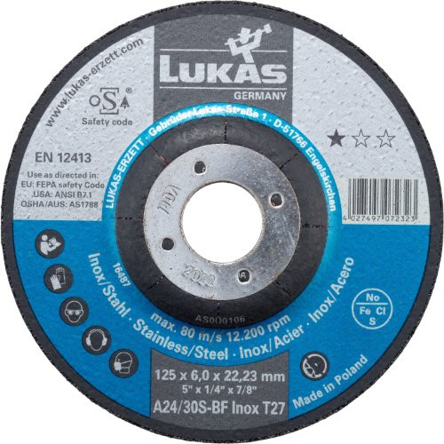 Tarcza szlifierska T27 do stali nierdzewnej 180×6 mm z wgłębionym środkiem | do szlifierki kątowej | A24/30S-BF