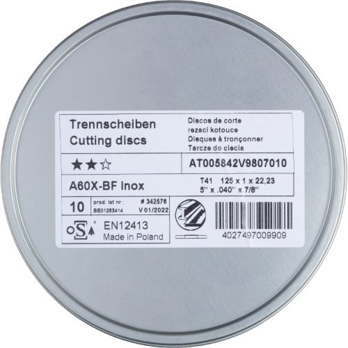 Tarcze do cięcia w pudełkach T41 do stali nierdzewnej 115×1 mm proste | do szlifierki kątowej | A60X-BF - obrazek 3