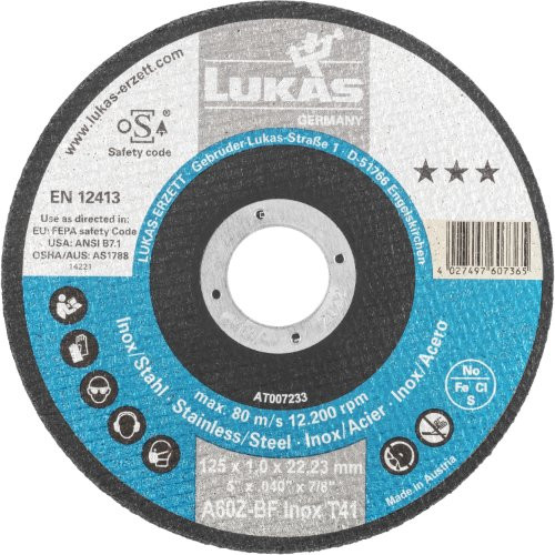 Tarcze do cięcia w opakowaniach T41 do stali nierdzewnej 125×1 mm proste | do szlifierki kątowej | A60Z-BF - obrazek 3