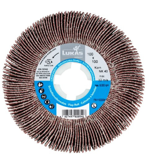 Uniwersalna rolka z płatkami LWL 100×100 mm otwór 19 mm | ziarno tlenku glinu 40