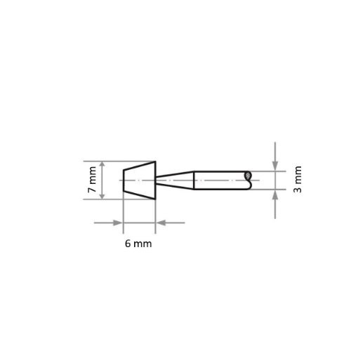 Głowica ścierna stożkowa D6 do stali/żeliwa 7/4 mm x 6 mm trzonek 3 mm | tlenek glinu różowy ziarnistość 80 - obrazek 4