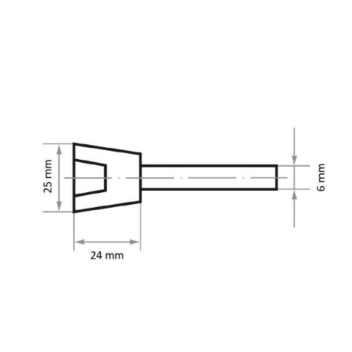 Czop ścierny kształt miseczki TO do stali/żeliwa 25×24 mm trzonek 6 mm | tlenek glinu różowy ziarnistość 60 - obrazek 3