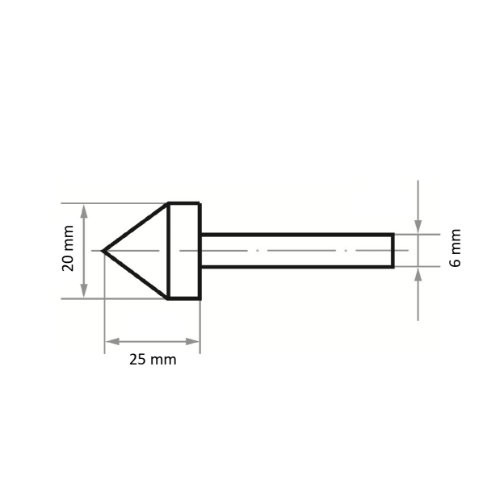 WKS stożkowy kamień montowany do stali/żeliwa trzpień 20×25 mm, trzonek 6 mm | tlenek glinu różowy ziarnistość 60 - obrazek 3